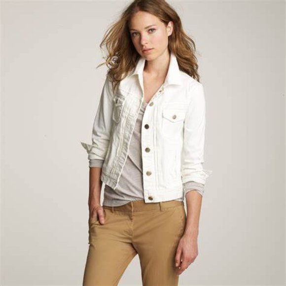 J Crew Nolita White Denim Jacket Sz L